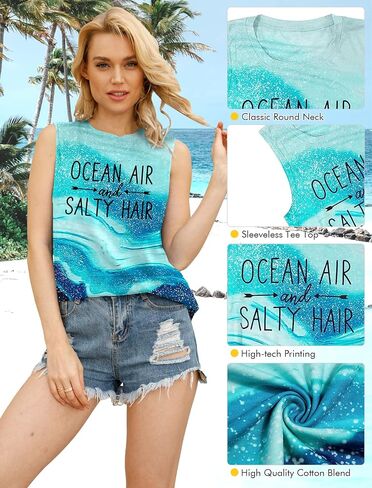 Beach Tanks for Women Ocean Air and Salty Hair Tank Top Funny Cruise Summer Sleeveless Family Vacation Vest Shirts in Saudi Arabia