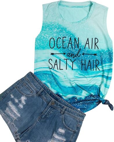 Beach Tanks for Women Ocean Air and Salty Hair Tank Top Funny Cruise Summer Sleeveless Family Vacation Vest Shirts in Saudi Arabia