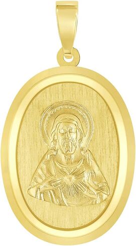 قلب يسوع المسيح المقدس من الذهب الأصفر عيار 14 قيراط على قلادة ميدالية معجزة بيضاوية (1 بوصة) in Kuwait