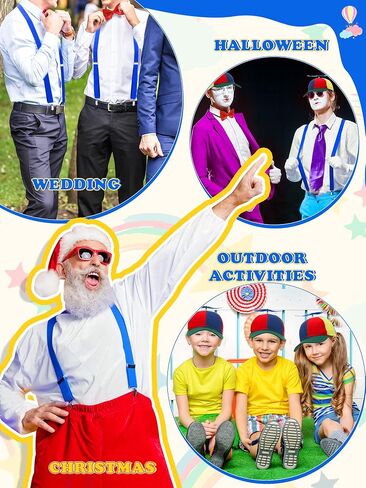 Jiuguva 4 Pcs Propeller Hat Rainbow Clown Hat Y Back Style Suspenders Bow Tie Striped Socks Set for Adult in Kuwait