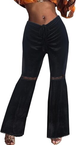 Flare Pants for Women Casual Long Trousers with Drawstring Comfy Black Leggings Pants Activewear in Kuwait