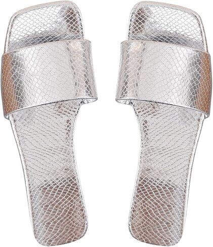 Verdusa Women's Textured Square Open Toe Slide Sandals Comfortable Flat Sandals in Saudi Arabia