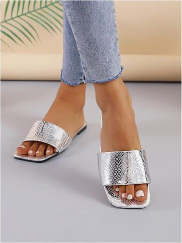 Verdusa Women's Textured Square Open Toe Slide Sandals Comfortable Flat Sandals in Saudi Arabia