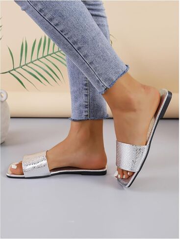 Verdusa Women's Textured Square Open Toe Slide Sandals Comfortable Flat Sandals in Saudi Arabia