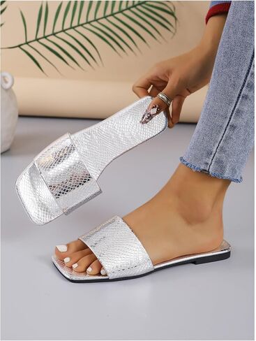 Verdusa Women's Textured Square Open Toe Slide Sandals Comfortable Flat Sandals in Saudi Arabia