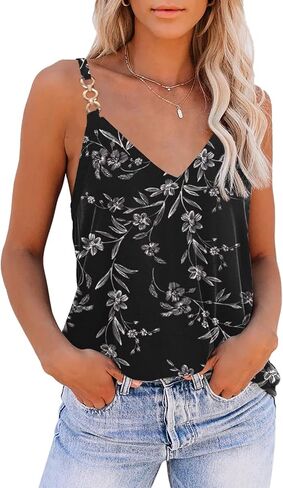 SAUKOLE Summer Tank Tops for Women V Neck Womens Fashion Sleeveless Top Loose Fit Casual Stripe Shirts Blouse in Kuwait
