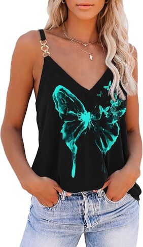 SAUKOLE Summer Tank Tops for Women V Neck Womens Fashion Sleeveless Top Loose Fit Casual Stripe Shirts Blouse in Kuwait