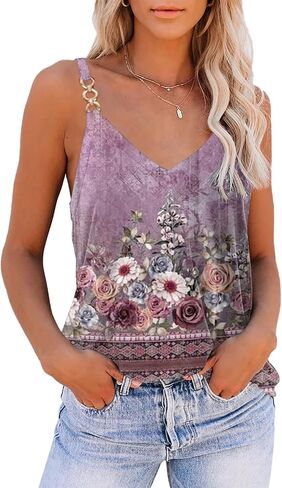 SAUKOLE Summer Tank Tops for Women V Neck Womens Fashion Sleeveless Top Loose Fit Casual Stripe Shirts Blouse in Kuwait