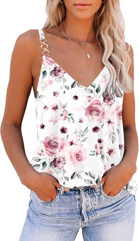 SAUKOLE Summer Tank Tops for Women V Neck Womens Fashion Sleeveless Top Loose Fit Casual Stripe Shirts Blouse in Kuwait