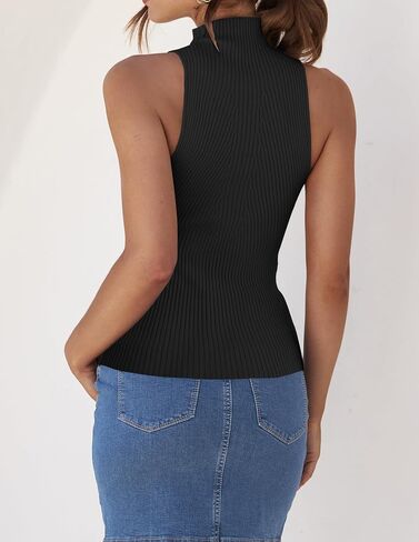 ZESICA Women's Summer Ribbed High Neck Tank Tops Slim Fit Fashion Casual Basic Knit Sleeveless Shirts in Saudi Arabia