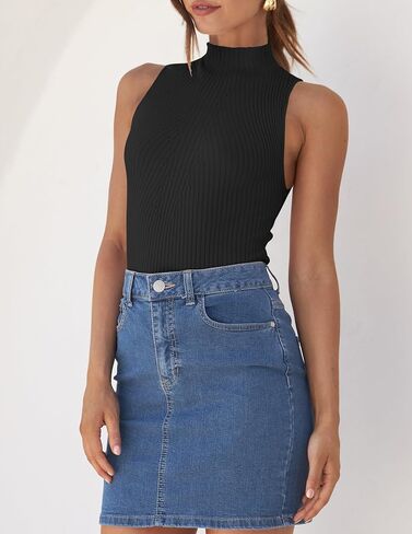 ZESICA Women's Summer Ribbed High Neck Tank Tops Slim Fit Fashion Casual Basic Knit Sleeveless Shirts in Saudi Arabia
