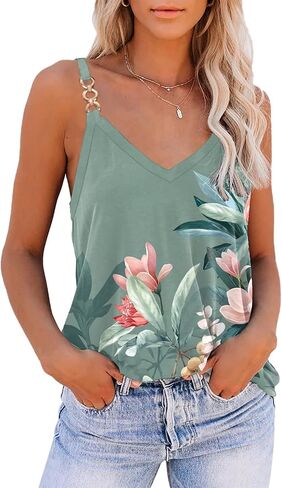 SAUKOLE Summer Tank Tops for Women V Neck Womens Fashion Sleeveless Top Loose Fit Casual Stripe Shirts Blouse in Kuwait
