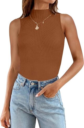 ZESICA Women's Summer Ribbed High Neck Tank Tops Slim Fit Fashion Casual Basic Knit Sleeveless Shirts in Saudi Arabia