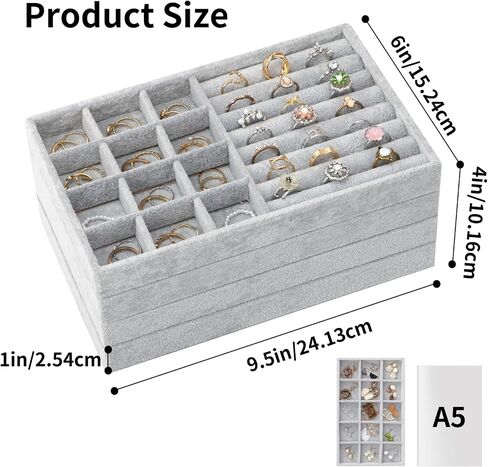 Fixwal Set of 4 Jewelry Tray, 9in Stackable Jewelry Organizer Drawer, Jewelry Storage for Earring, Necklace, Bracelet, Rings with Removable Divider, Grey in Saudi Arabia