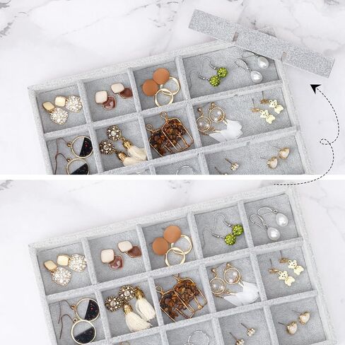 Fixwal Set of 4 Jewelry Tray, 9in Stackable Jewelry Organizer Drawer, Jewelry Storage for Earring, Necklace, Bracelet, Rings with Removable Divider, Grey in Saudi Arabia