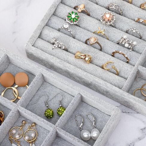 Fixwal Set of 4 Jewelry Tray, 9in Stackable Jewelry Organizer Drawer, Jewelry Storage for Earring, Necklace, Bracelet, Rings with Removable Divider, Grey in Saudi Arabia