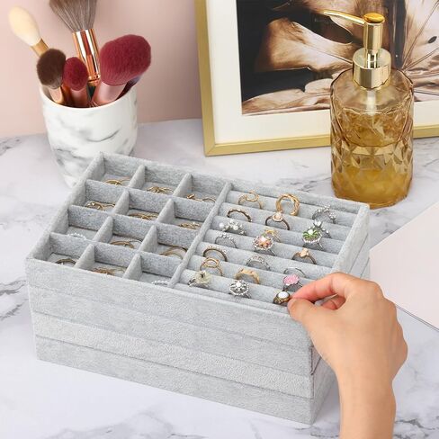 Fixwal Set of 4 Jewelry Tray, 9in Stackable Jewelry Organizer Drawer, Jewelry Storage for Earring, Necklace, Bracelet, Rings with Removable Divider, Grey in Saudi Arabia