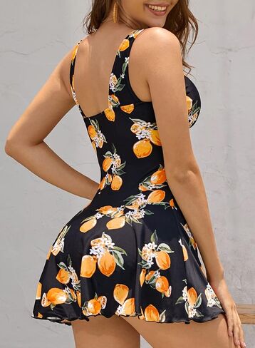 SHEKINI Women's V Neck One Piece Skirt Swimsuit Ruched Retro Swimdress Bathing Suit in Kuwait