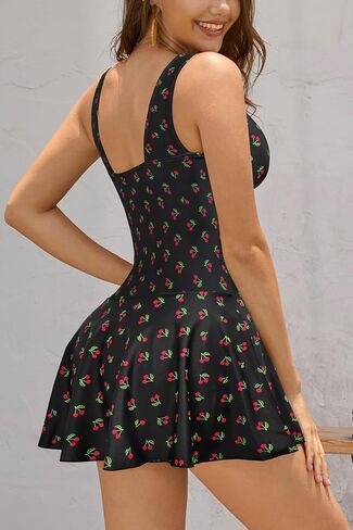 SHEKINI Women's V Neck One Piece Skirt Swimsuit Ruched Retro Swimdress Bathing Suit in Kuwait