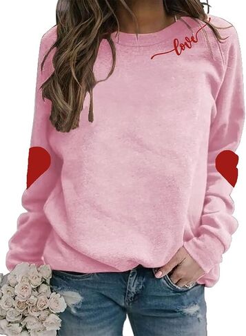Valentine Sweatshirt for Womens Heart Love Valentines Long Sleeve Shirts Casual Round Neck Pullover Top in Saudi Arabia