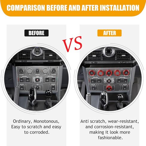 غطاء مقبض زر تبديل مكيف الهواء متوافق مع INEOS Grenadier 2020-2024 سبائك الألومنيوم زر تيار متردد ملحقات السيارة الداخلية مقبض وحدة التحكم المركزية (أحمر) in Kuwait