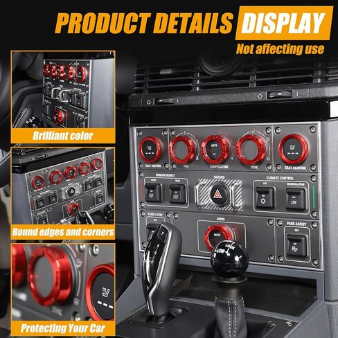 غطاء مقبض زر تبديل مكيف الهواء متوافق مع INEOS Grenadier 2020-2024 سبائك الألومنيوم زر تيار متردد ملحقات السيارة الداخلية مقبض وحدة التحكم المركزية (أحمر) in Kuwait