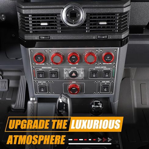 غطاء مقبض زر تبديل مكيف الهواء متوافق مع INEOS Grenadier 2020-2024 سبائك الألومنيوم زر تيار متردد ملحقات السيارة الداخلية مقبض وحدة التحكم المركزية (أحمر) in Kuwait