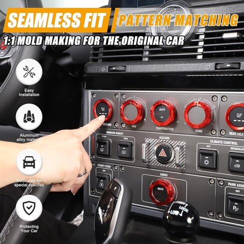 غطاء مقبض زر تبديل مكيف الهواء متوافق مع INEOS Grenadier 2020-2024 سبائك الألومنيوم زر تيار متردد ملحقات السيارة الداخلية مقبض وحدة التحكم المركزية (أحمر) in Kuwait