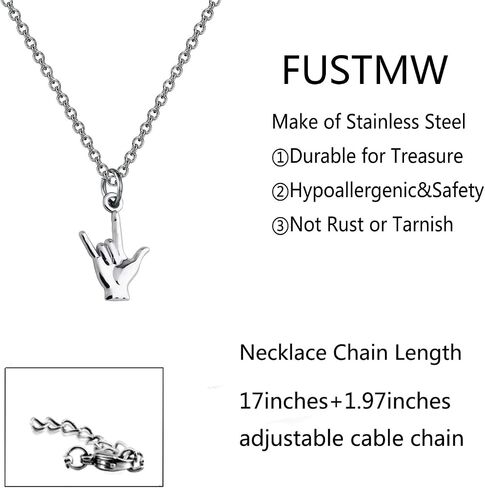 FUSTMW ASL Necklace I Love You Hand Sign Language Charm Pendant Necklace Sign Language Jewelry Interpreter Gift ASL Jewelry Gift for Deaf in Saudi Arabia