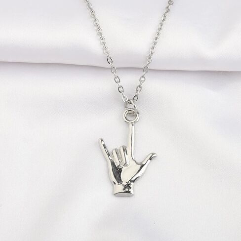 FUSTMW ASL Necklace I Love You Hand Sign Language Charm Pendant Necklace Sign Language Jewelry Interpreter Gift ASL Jewelry Gift for Deaf in Saudi Arabia