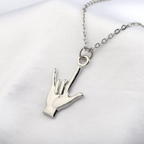 FUSTMW ASL Necklace I Love You Hand Sign Language Charm Pendant Necklace Sign Language Jewelry Interpreter Gift ASL Jewelry Gift for Deaf in Saudi Arabia