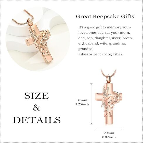 Cross Hummingbird Urn Necklace for Ashes Flower Ashes Pendant Memorial Necklace Cremation Jewelry Ashes Keepsakes Necklace Gift for Loss of Loved Ones Memorial Jewelry in Kuwait