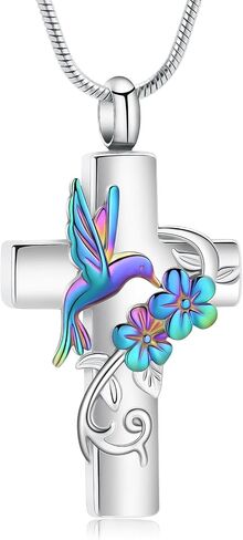 Cross Hummingbird Urn Necklace for Ashes Flower Ashes Pendant Memorial Necklace Cremation Jewelry Ashes Keepsakes Necklace Gift for Loss of Loved Ones Memorial Jewelry in Kuwait
