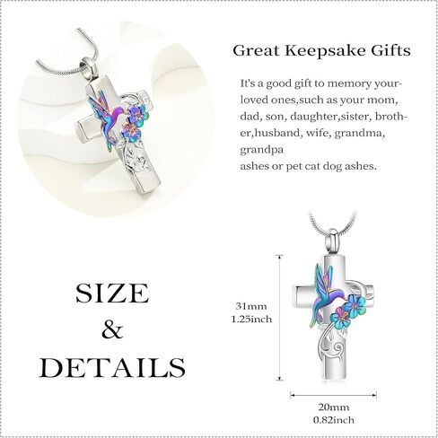 Cross Hummingbird Urn Necklace for Ashes Flower Ashes Pendant Memorial Necklace Cremation Jewelry Ashes Keepsakes Necklace Gift for Loss of Loved Ones Memorial Jewelry in Kuwait