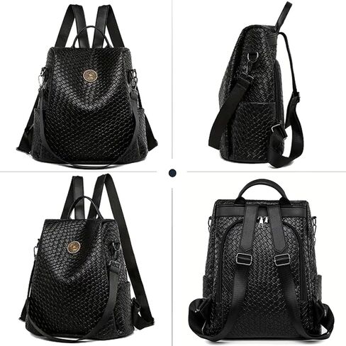 Woven Leather Backpack Purse for Women Waterproof Anti-theft Multipurpose Design Convertible Satchel Handbags (Brown) in Saudi Arabia