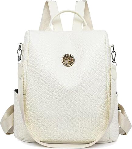 Woven Leather Backpack Purse for Women Waterproof Anti-theft Multipurpose Design Convertible Satchel Handbags (Brown) in Saudi Arabia