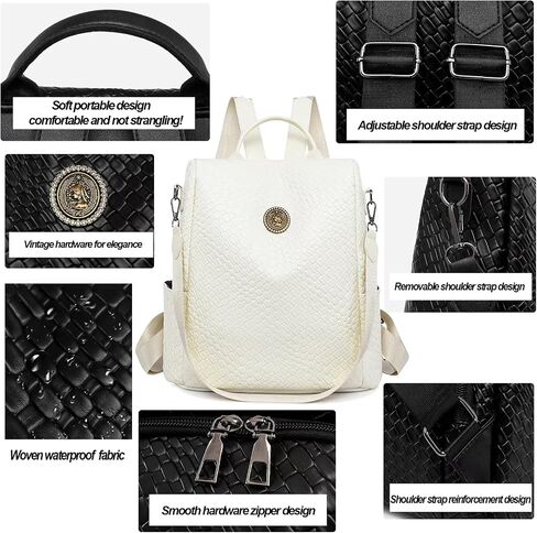 Woven Leather Backpack Purse for Women Waterproof Anti-theft Multipurpose Design Convertible Satchel Handbags (Brown) in Saudi Arabia