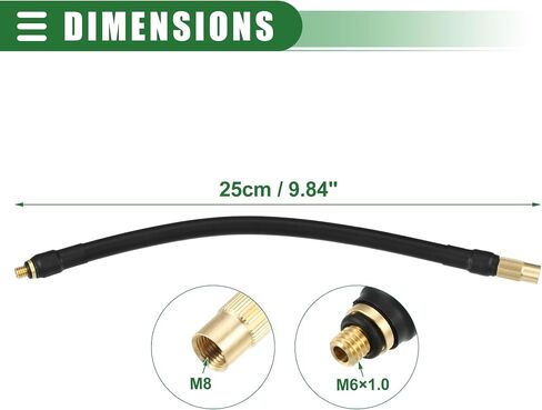 Motoforti Universal M6 Inflator Air Pump Hose Adapter Tyre Valve Inflator Extension Hose, 30cm Length, Copper Rubber, Black in Saudi Arabia