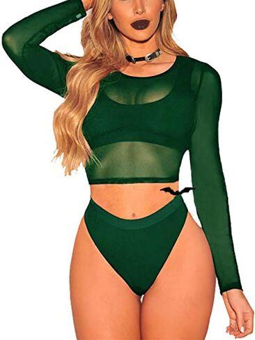ADOME Mesh Crop Top Sheer Tops for Women See Through Shirt Long Sleeve Basic Crop Top S-4XL in Kuwait