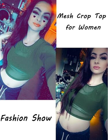 ADOME Mesh Crop Top Sheer Tops for Women See Through Shirt Long Sleeve Basic Crop Top S-4XL in Kuwait