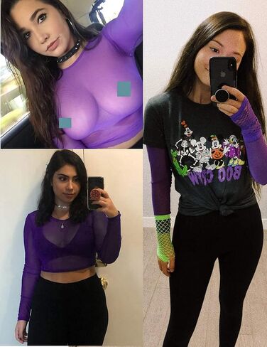 ADOME Mesh Crop Top Sheer Tops for Women See Through Shirt Long Sleeve Basic Crop Top S-4XL in Kuwait