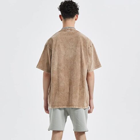 Aelfric Eden Mens Cotton Wash Solid T-Shirts Oversized Unisex Short Sleeve Streetwear Rap Hip Hop Basic Tee Tops in Kuwait