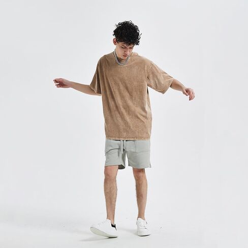 Aelfric Eden Mens Cotton Wash Solid T-Shirts Oversized Unisex Short Sleeve Streetwear Rap Hip Hop Basic Tee Tops in Kuwait