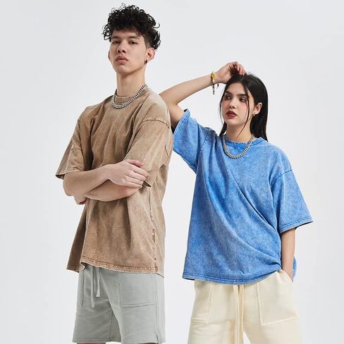 Aelfric Eden Mens Cotton Wash Solid T-Shirts Oversized Unisex Short Sleeve Streetwear Rap Hip Hop Basic Tee Tops in Kuwait