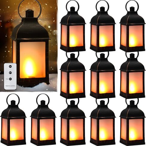 vihose 12 حزمة خمر نمط الزخرفية فانوس لهب تأثير أدى فانوس مع بطارية عديمة اللهب عن بعد تعمل بالطاقة الفوانيس الزخرفية السائبة للداخلية في الهواء الطلق حديقة ساحة ديكور المنزل الزفاف in Kuwait