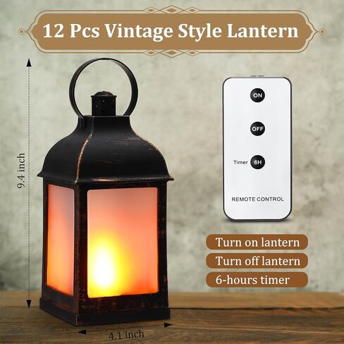 vihose 12 حزمة خمر نمط الزخرفية فانوس لهب تأثير أدى فانوس مع بطارية عديمة اللهب عن بعد تعمل بالطاقة الفوانيس الزخرفية السائبة للداخلية في الهواء الطلق حديقة ساحة ديكور المنزل الزفاف in Kuwait