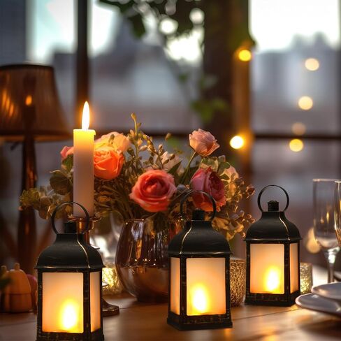 vihose 12 حزمة خمر نمط الزخرفية فانوس لهب تأثير أدى فانوس مع بطارية عديمة اللهب عن بعد تعمل بالطاقة الفوانيس الزخرفية السائبة للداخلية في الهواء الطلق حديقة ساحة ديكور المنزل الزفاف in Kuwait