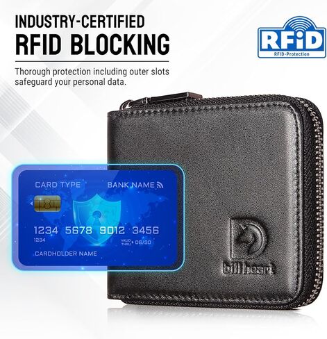 محفظة بيل هارت للرجال مع سحاب RFID من الجلد الطبيعي بسحاب حول المحفظة لنافذة الهوية الرجالية in Kuwait