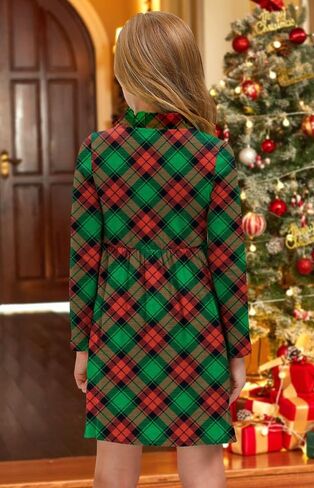 Christmas Girls Plaid Long Sleeve Button Down Midi Dress Xmas Ruffle Elastic Waist Outfit 4-12 Years in Kuwait
