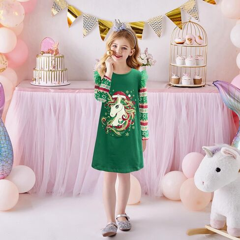 فساتين VIKITA للفتيات للشتاء بأكمام طويلة ملابس الفتيات الصغيرات وفساتين الحفلات غير الرسمية للفتيات الصغيرات، من 3 إلى 12 عامًا in Kuwait